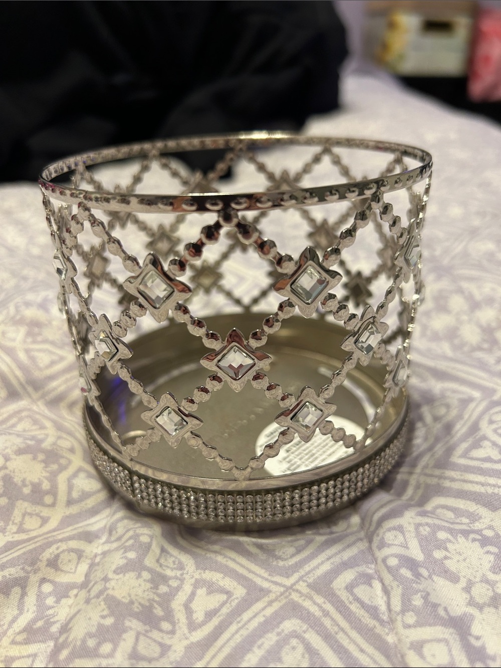 Bath & Body Works Silver Metal Rhinestone 3 Wick Candle Holder
